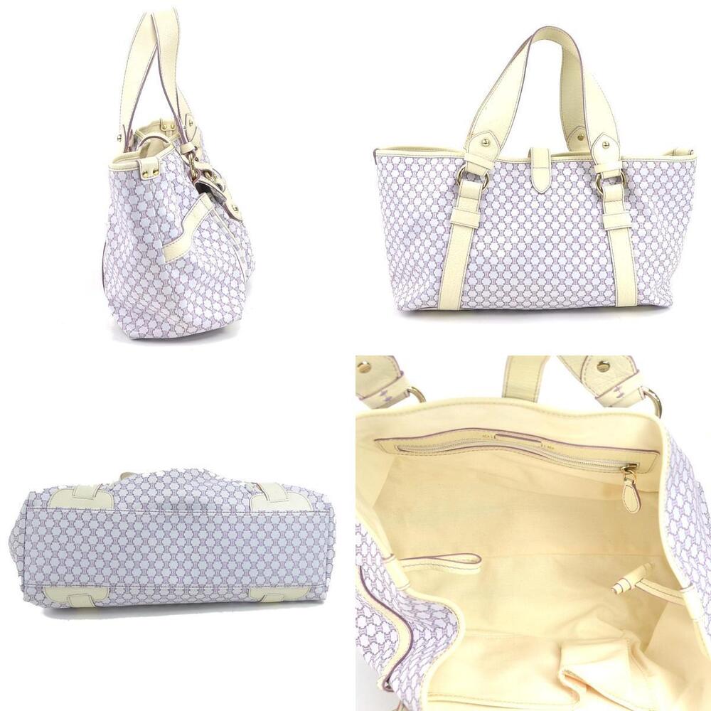 Celine Macadam white purple off leather handbag canvas